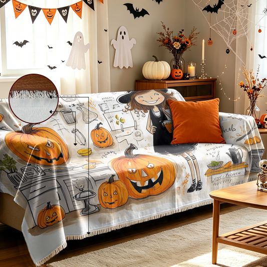 Halloween Pumpkin Sofa Cover Lantern Spooky Couch Slipcover Protector