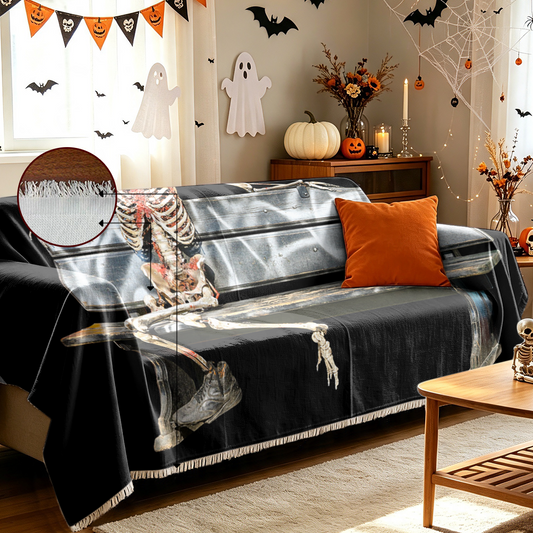 Halloween Skull Skeleton Sofa Cover Gothic Scary Couch Slipcover Decor