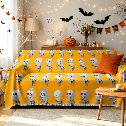 Cartoon Chibi Halloween Sofa Cover Cute Kawaii Spooky Characters Couch Cover