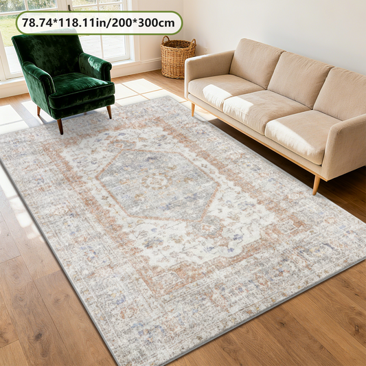 Vintage European Floral Living Room Rug Washable Fade Resistant Carpet