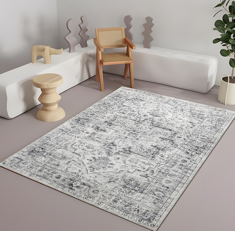 Washable Soft Grey Area Rug Anti-Slip Living Room Carpet