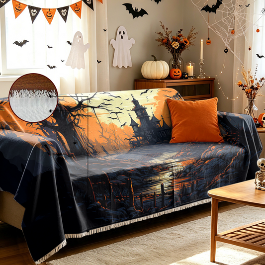 Bat Swarm Halloween Sofa Cover Flying Black Bat Colony Spooky Couch Cover
