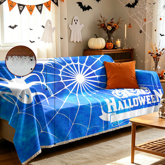 Spider Web Combo Halloween Sofa Cover Creepy Crawly Spider Couch Slipcover	Spider web combo Halloween sofa cover with creepy crawly spider design. Detailed arachnid and cobweb pattern couch slipcover creates haunted house vibe for Halloween decor.