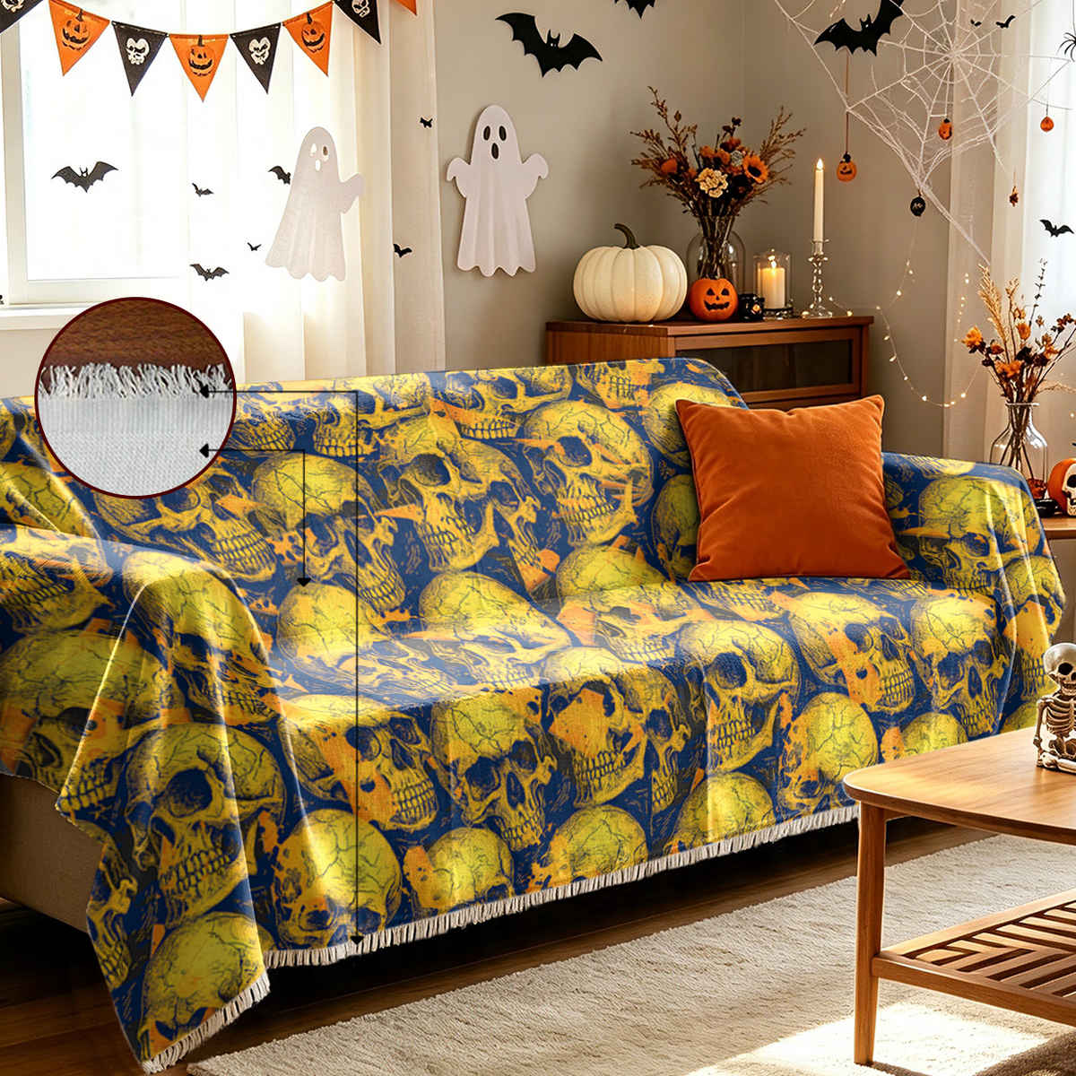 Skull Collection Halloween Sofa Cover Vintage Skull Set Gothic Couch Cover
