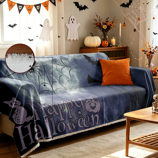 Happy Halloween Text Sofa Cover Holiday Greeting Spooky Couch Slipcover