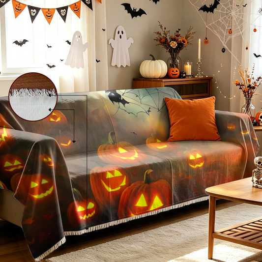 Pumpkin Maple Fall Halloween Sofa Cover Autumn Harvest Orange Couch Cover