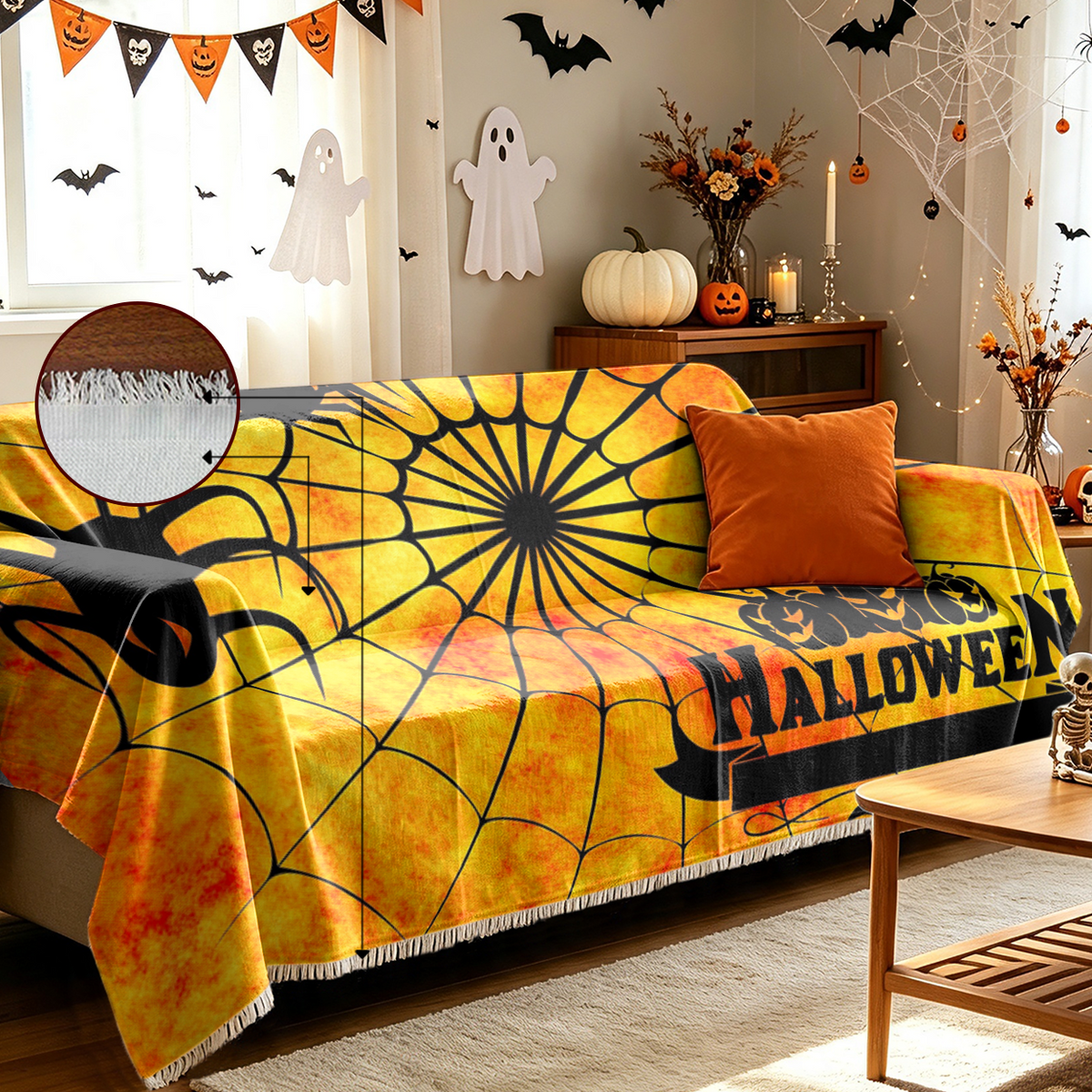 Halloween Orange Black Sofa Cover Classic Halloween Colors Couch Slipcover