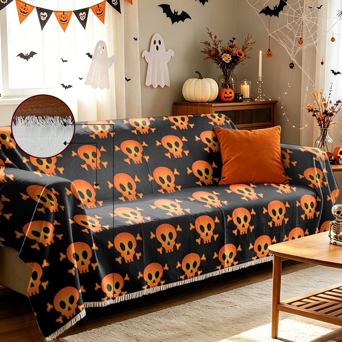 Stretch Full Cover Halloween Sofa Cover Slipcover Elastic Fit Spooky Couch Cover