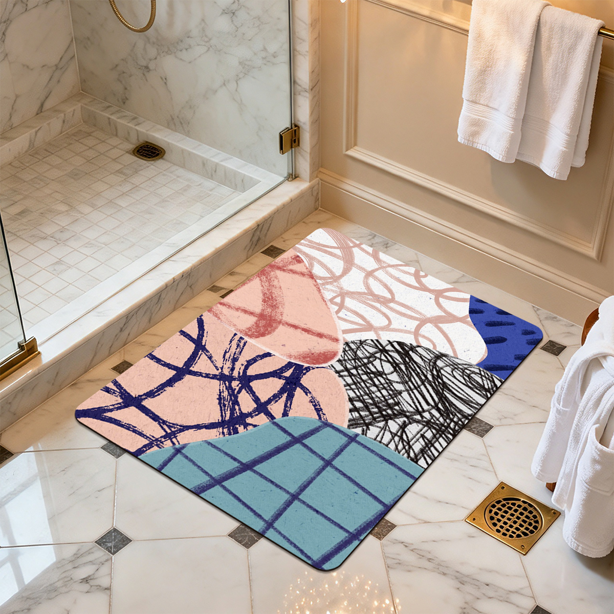 Geometric Bath Mat Modern Abstract Pattern Bathroom Floor Mat