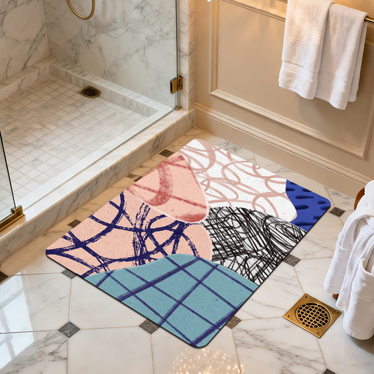 Geometric Bath Mat Modern Abstract Pattern Bathroom Floor Mat