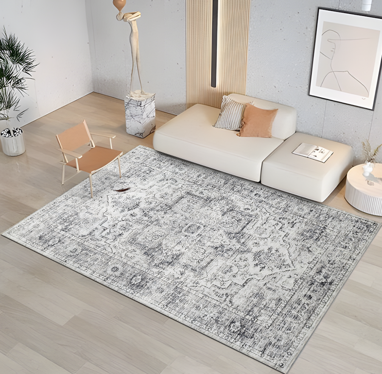 Washable Soft Grey Area Rug Anti-Slip Living Room Carpet