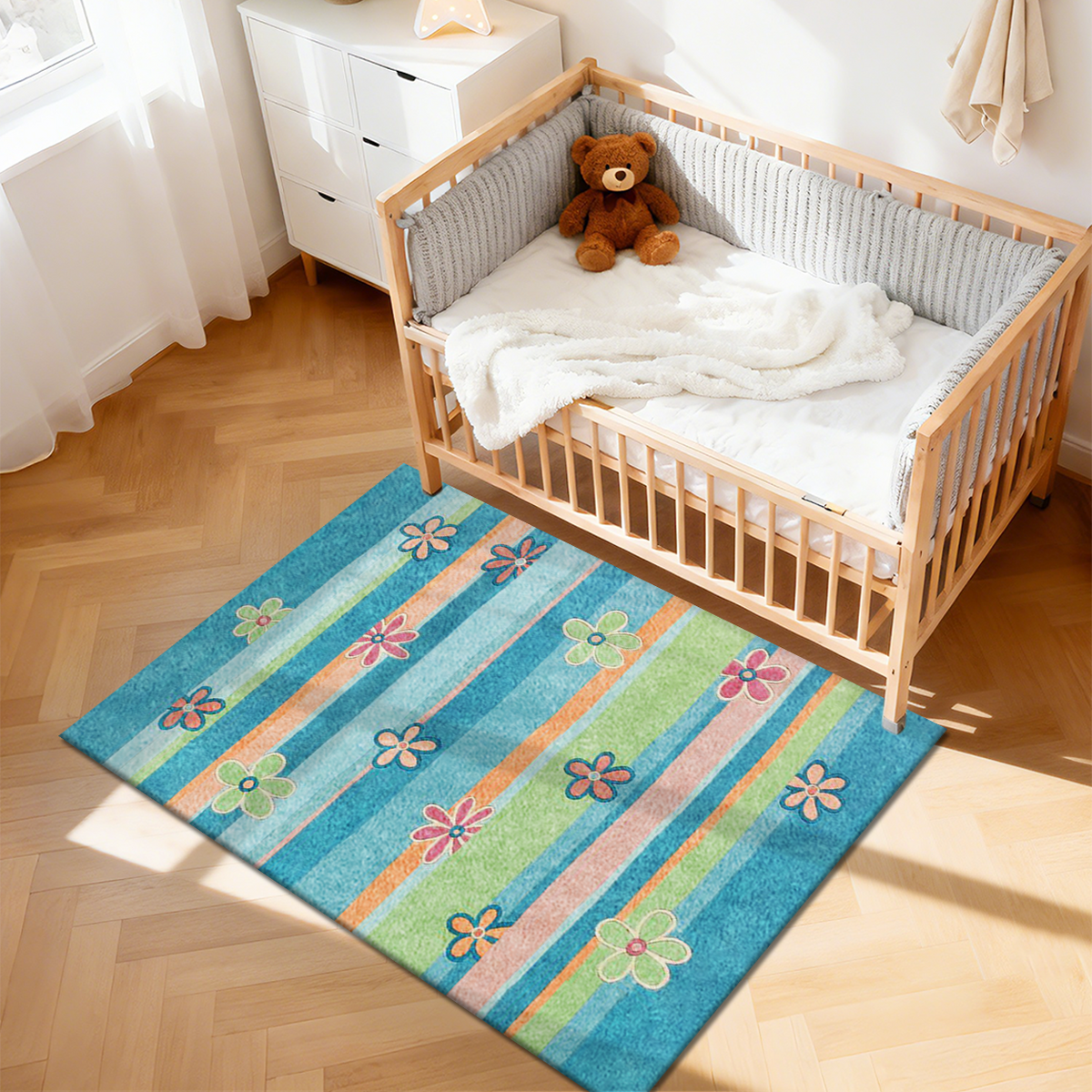 Washable Animal Print Nursery Rug for Baby Room
