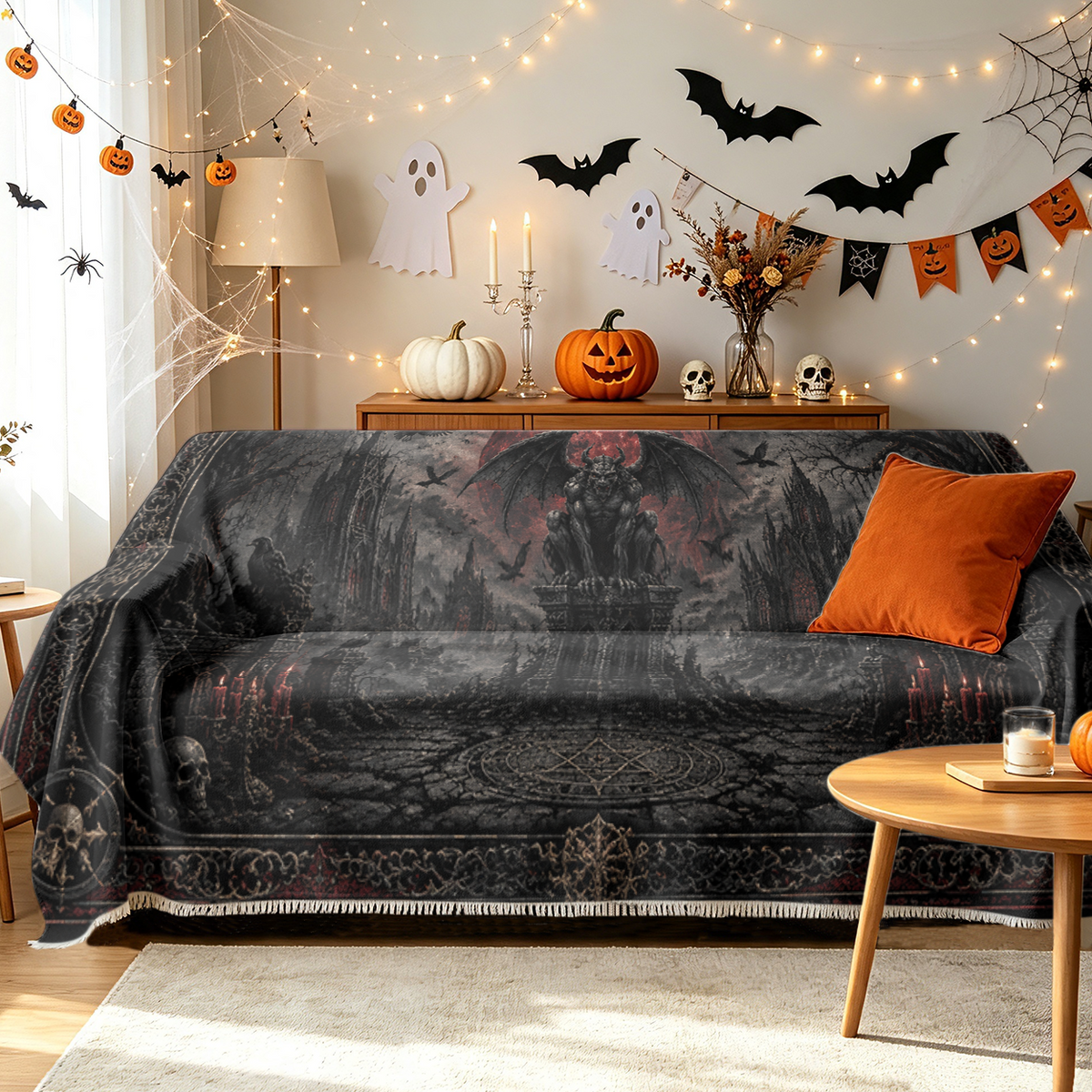 3D Halloween Sofa Cover Realistic Spooky Effect Couch Slipcover Protector