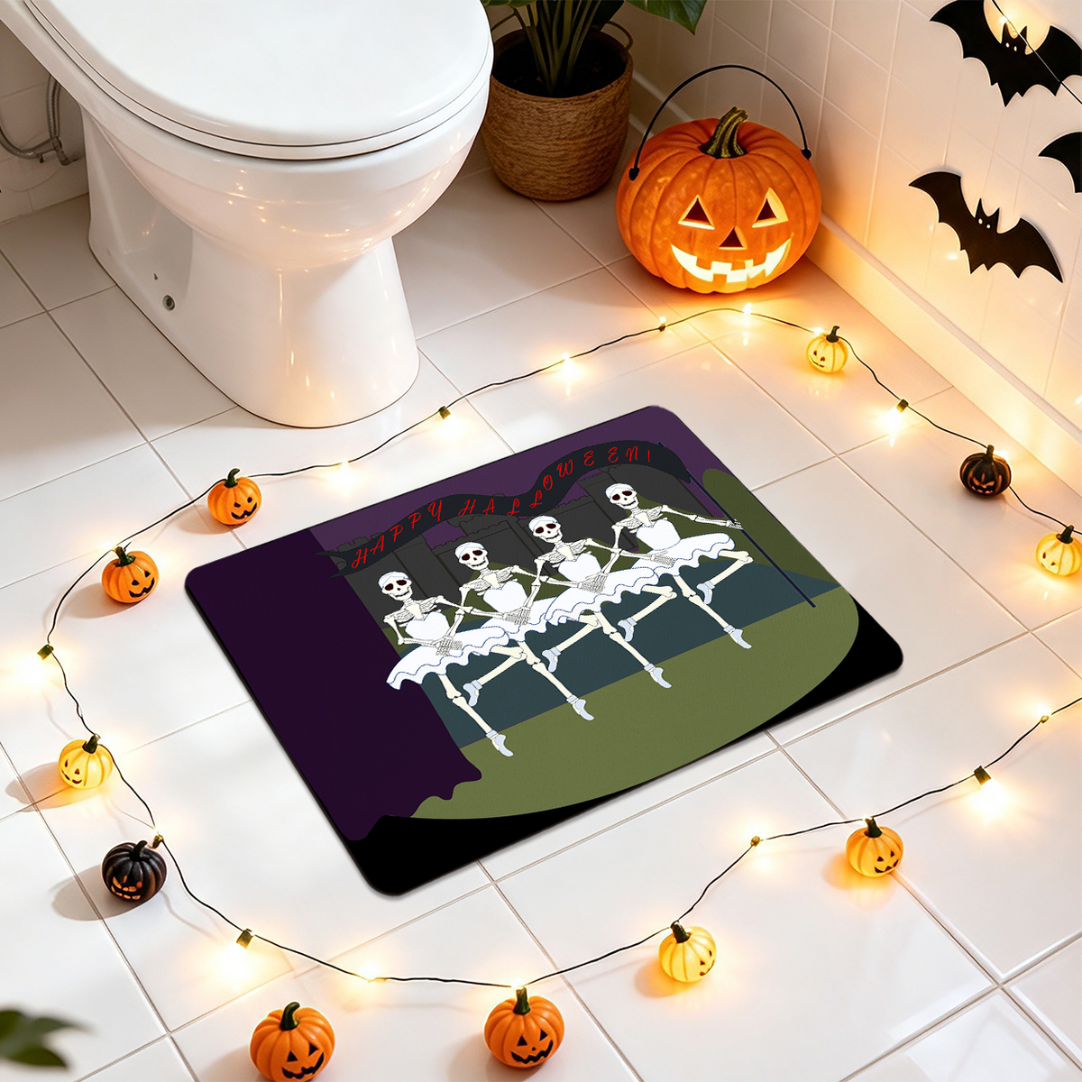 Halloween Skeleton Print Bathroom Absorbent Rug