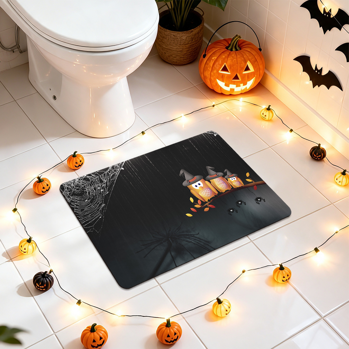 Spider Web Halloween Bathroom Floor Rug