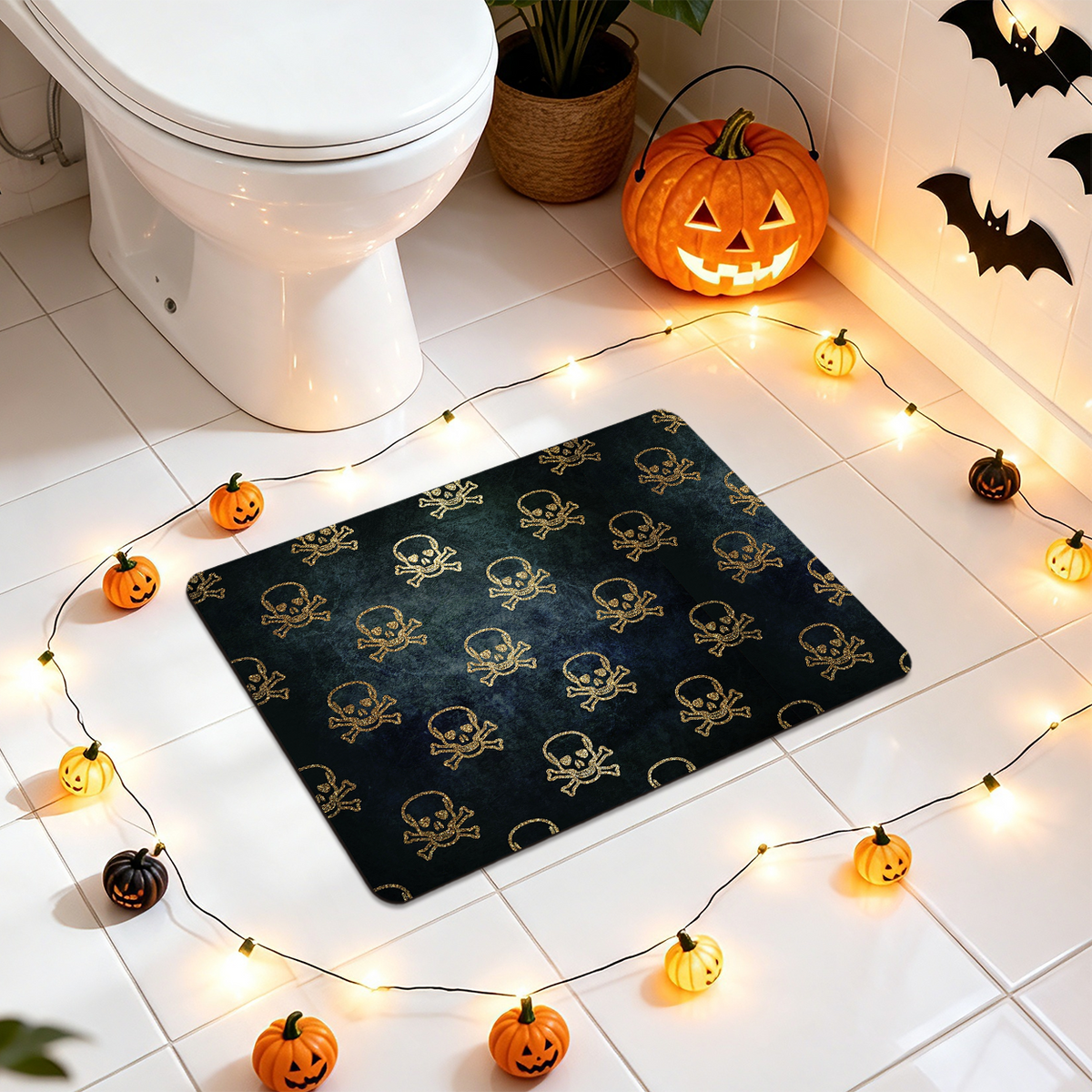 Black Halloween Themed Bath Mat for Holiday Vibe