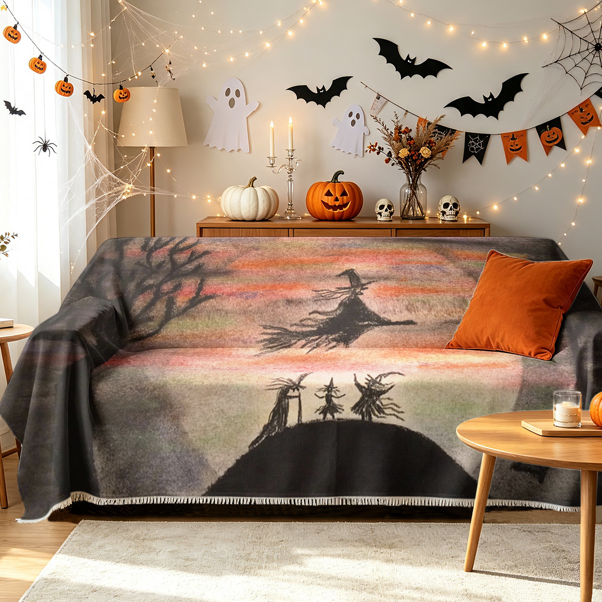 Halloween Witch Sofa Cover Magic Hat Slipcover