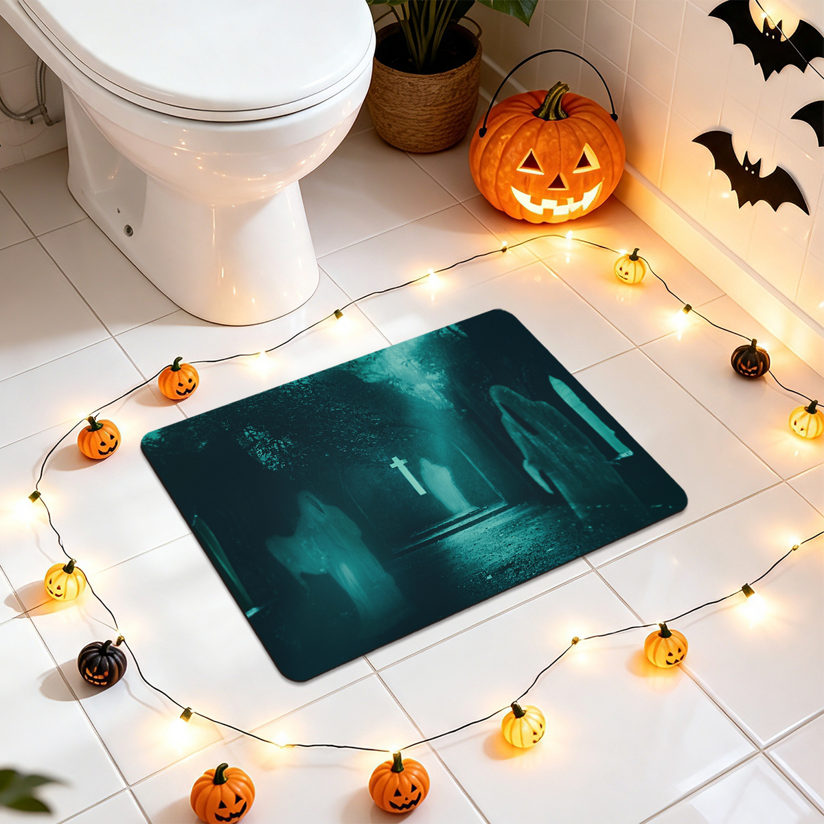 Ghost Pattern Halloween Absorbent Bathroom Rug