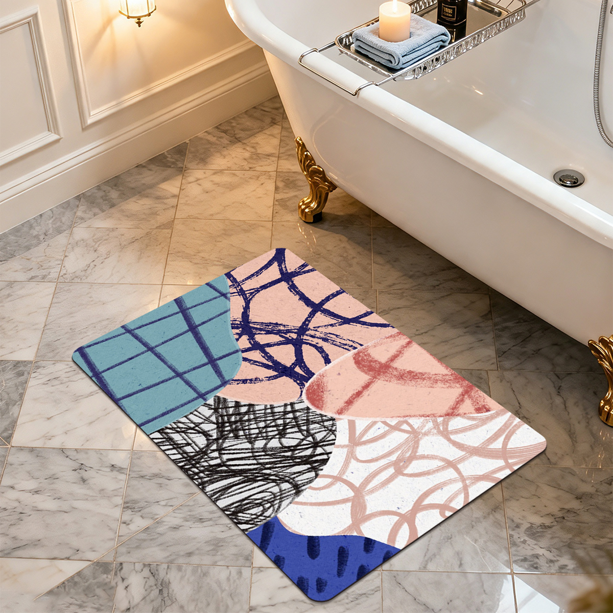 Geometric Bath Mat Modern Abstract Pattern Bathroom Floor Mat