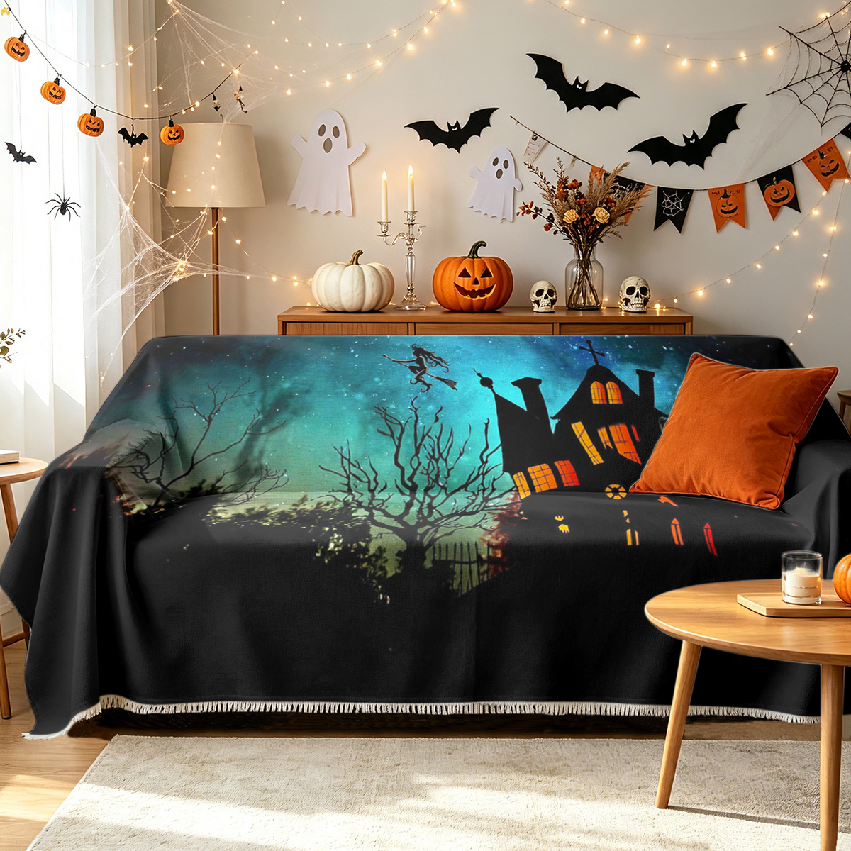 Trick or Treat Halloween Sofa Cover Holiday Slogan Spooky Couch Slipcover