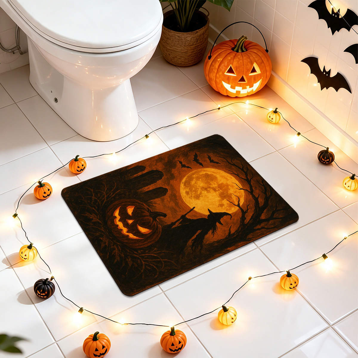 Halloween Ghost Pumpkin Combo Bathroom Floor Mat