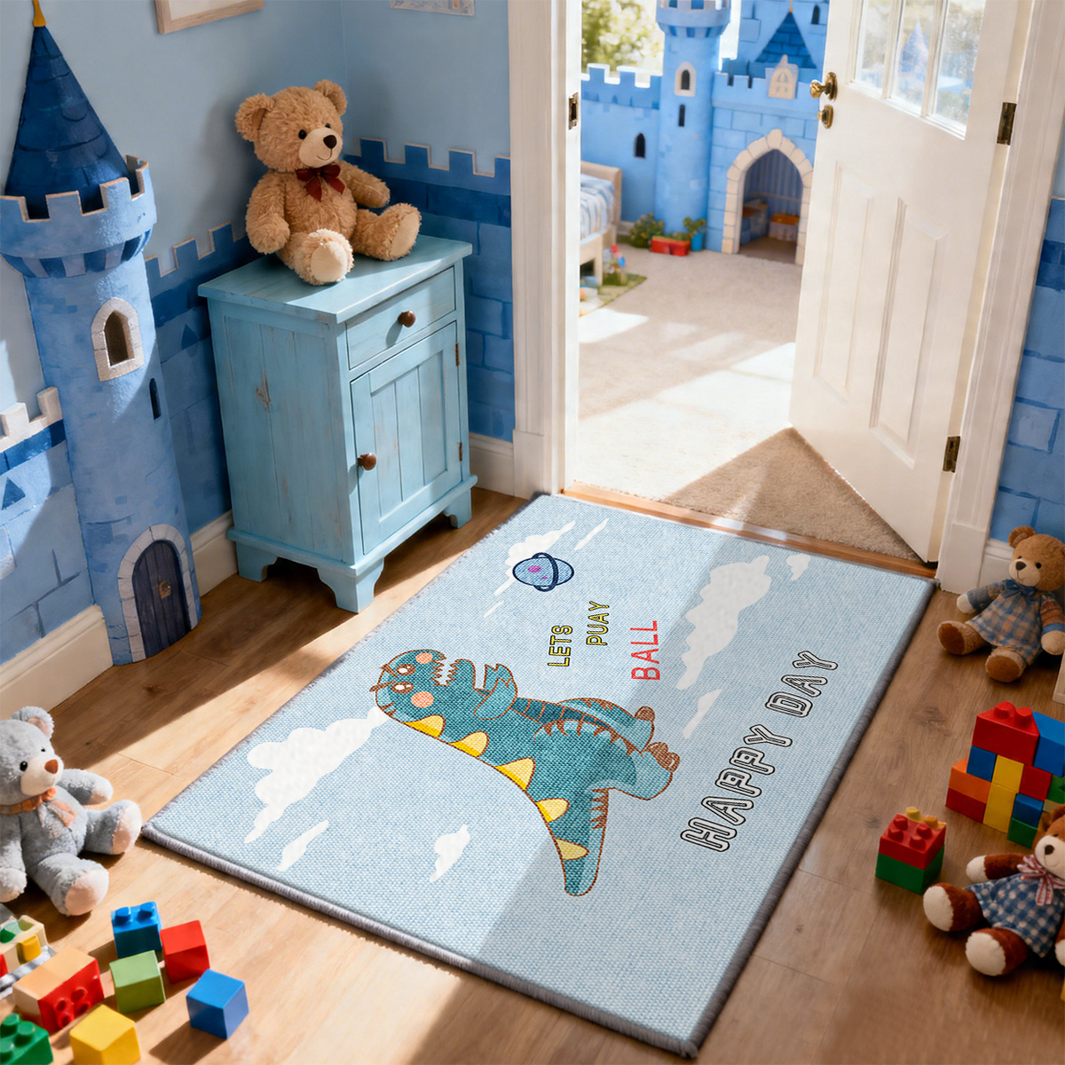 Dinosaur Theme Kids Bedroom Rug for Boys