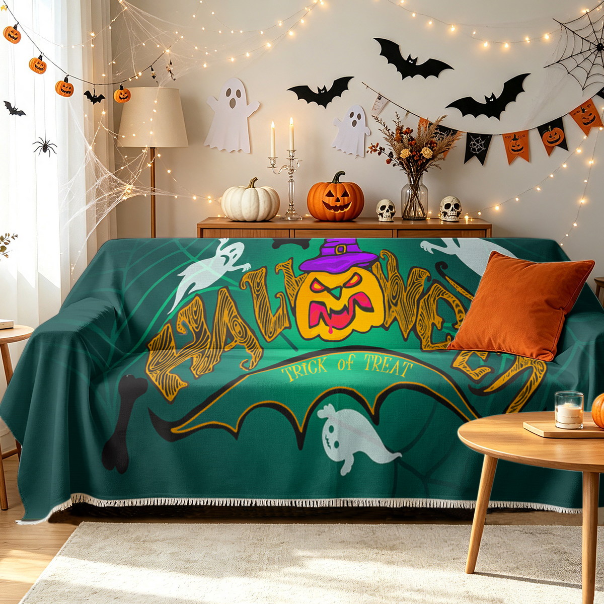 Vintage Poster Halloween Sofa Cover Retro Classic Horror Movie Couch Cover
