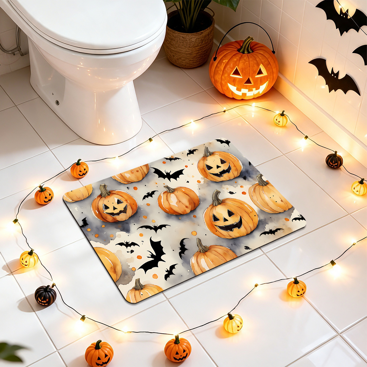 Halloween Pumpkin Design Absorbent Bath Rug
