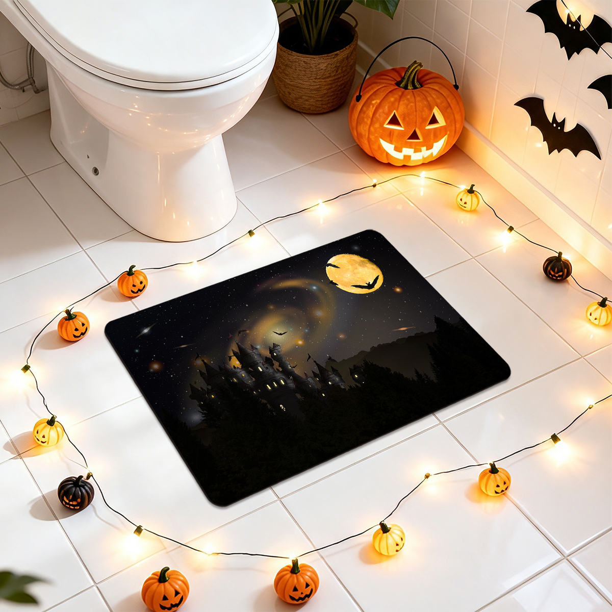 Halloween Horror Element Bathroom Rug for Guest Bath