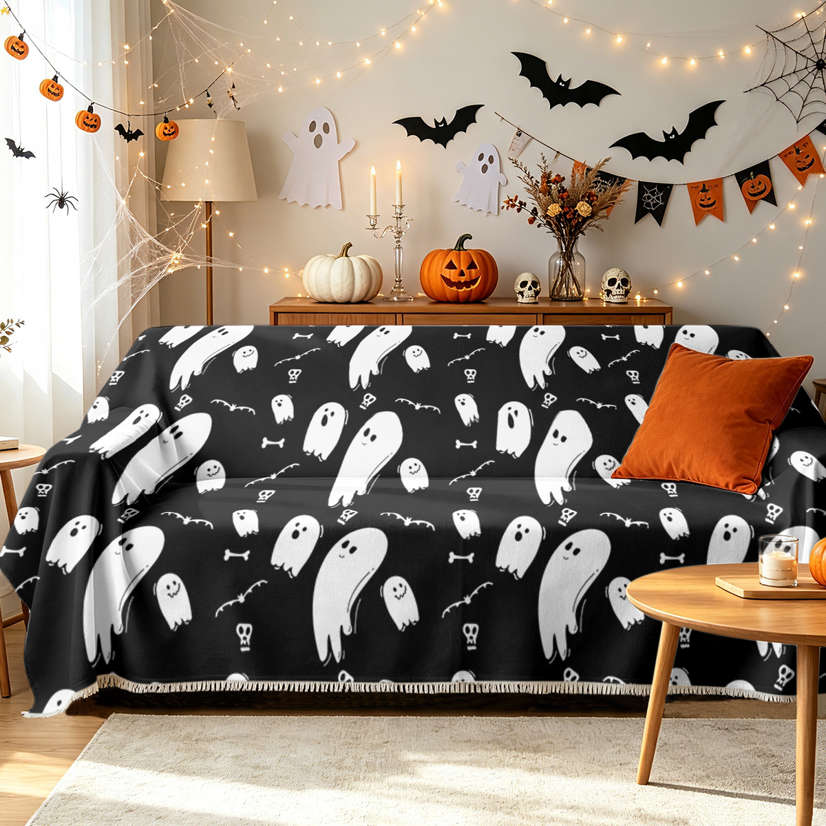 Halloween Ghost Sofa Cover Cute Spooky Ghost Boo Couch Slipcover Decor