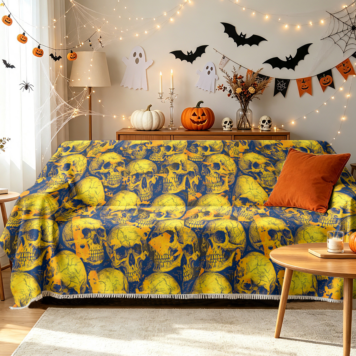 Skull Collection Halloween Sofa Cover Vintage Skull Set Gothic Couch Cover