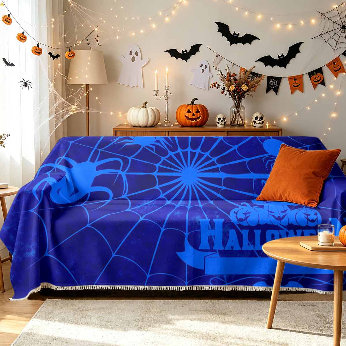 Stretch Halloween Sofa Cover Slipcover Elastic Fit Spooky Couch Cover