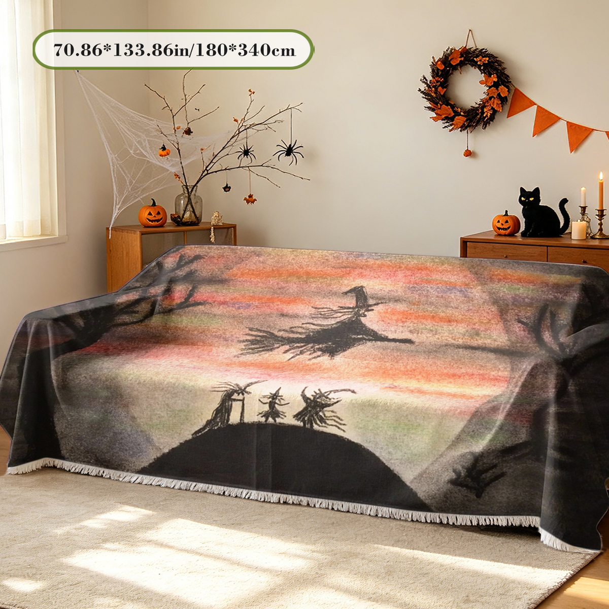 Halloween Witch Sofa Cover Magic Hat Slipcover