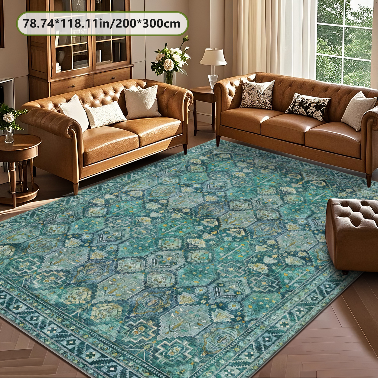Non Slip Living Room Rug TPR Backing Soft Microfiber Carpet