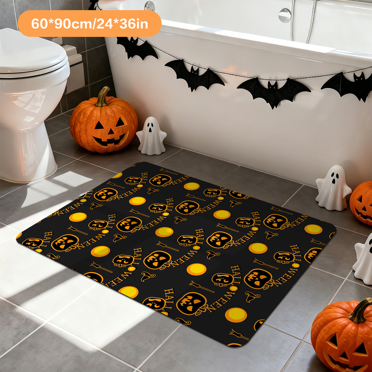 Fun Halloween Cartoon Bath Mat for Bathroom