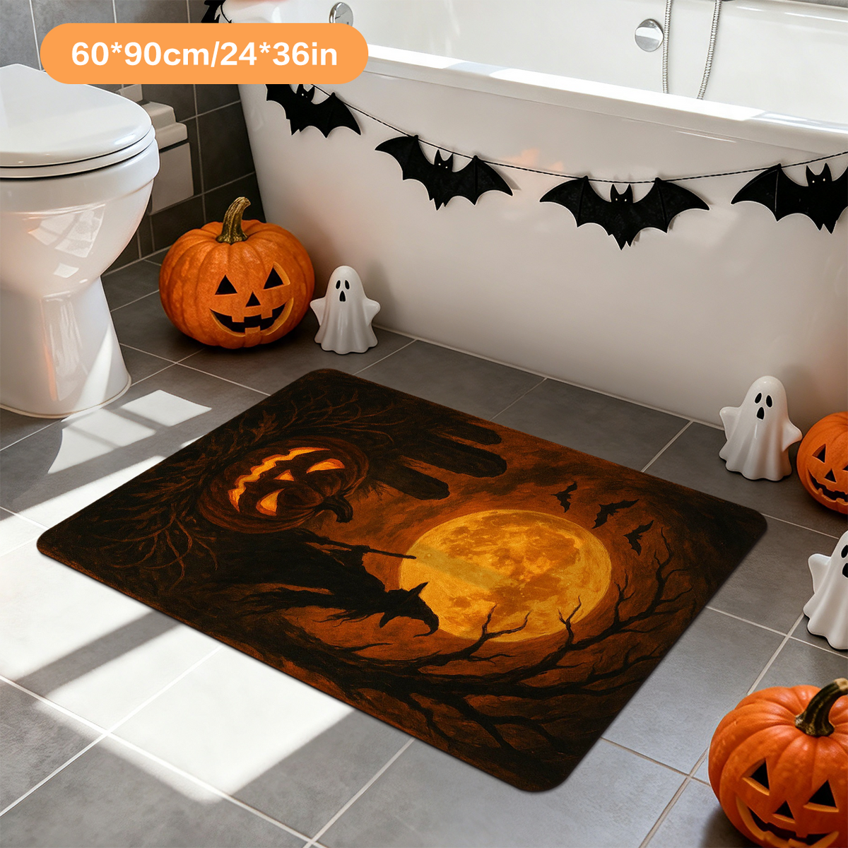 Halloween Ghost Pumpkin Combo Bathroom Floor Mat