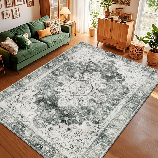 Machine Washable Quick Dry Living Room Rug Sage Gray Microfiber Carpet