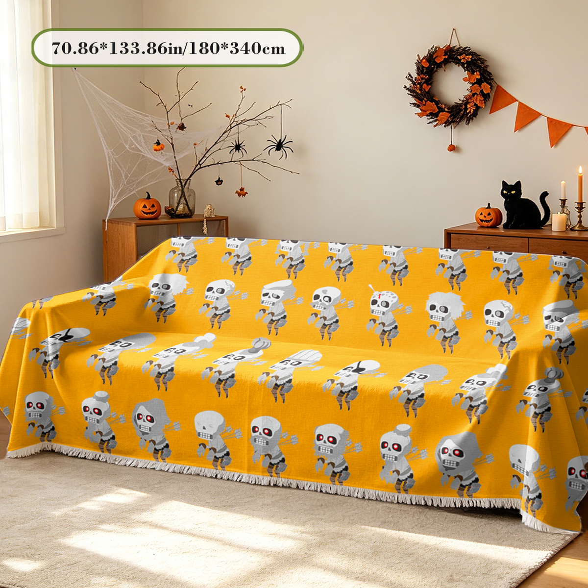 Cartoon Chibi Halloween Sofa Cover Cute Kawaii Spooky Characters Couch Cover