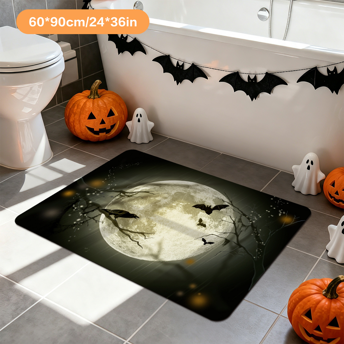 Halloween Bat Pattern Bath Mat for Seasonal Home