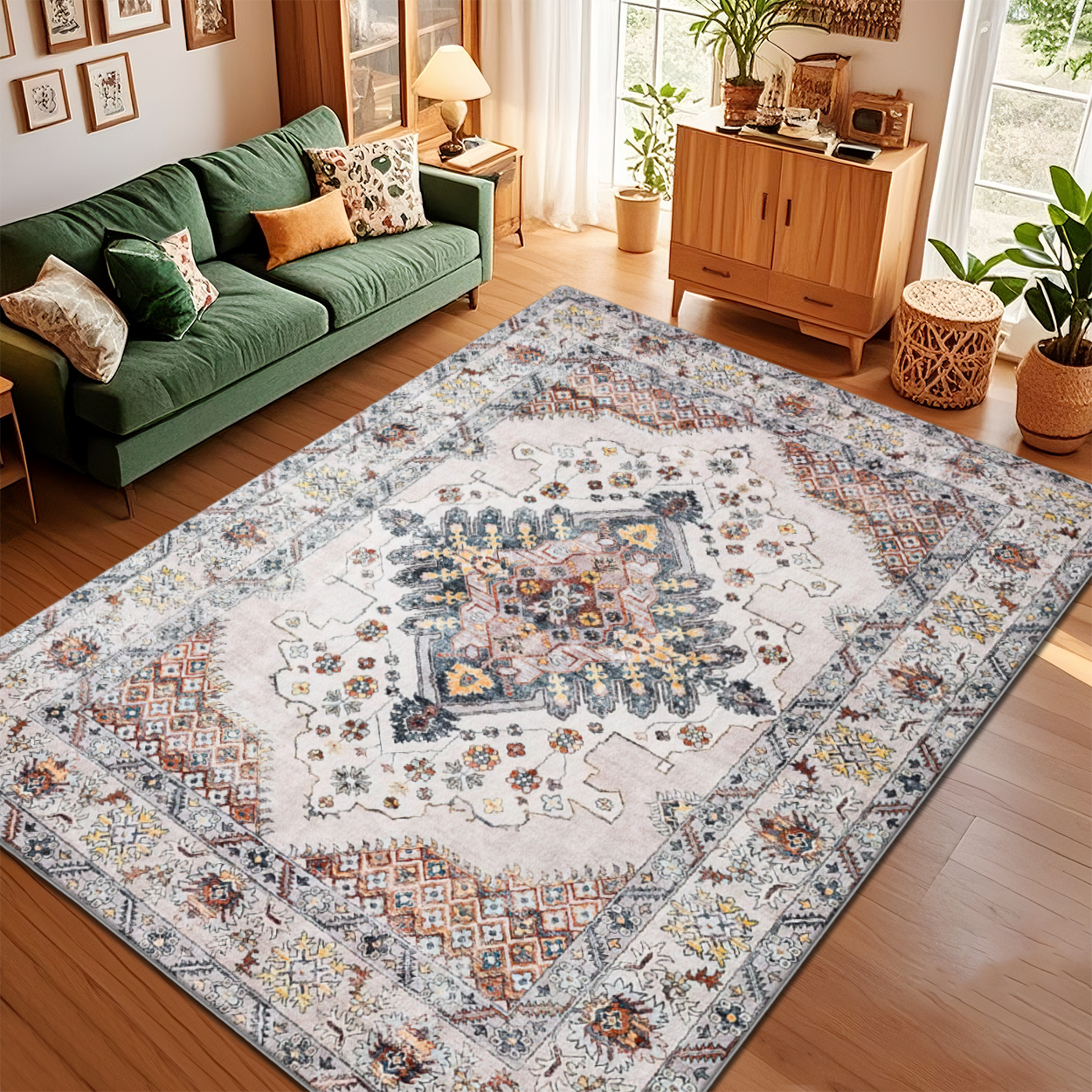 Reversible Living Room Rug Dual Sided Washable Family Floor Carpet