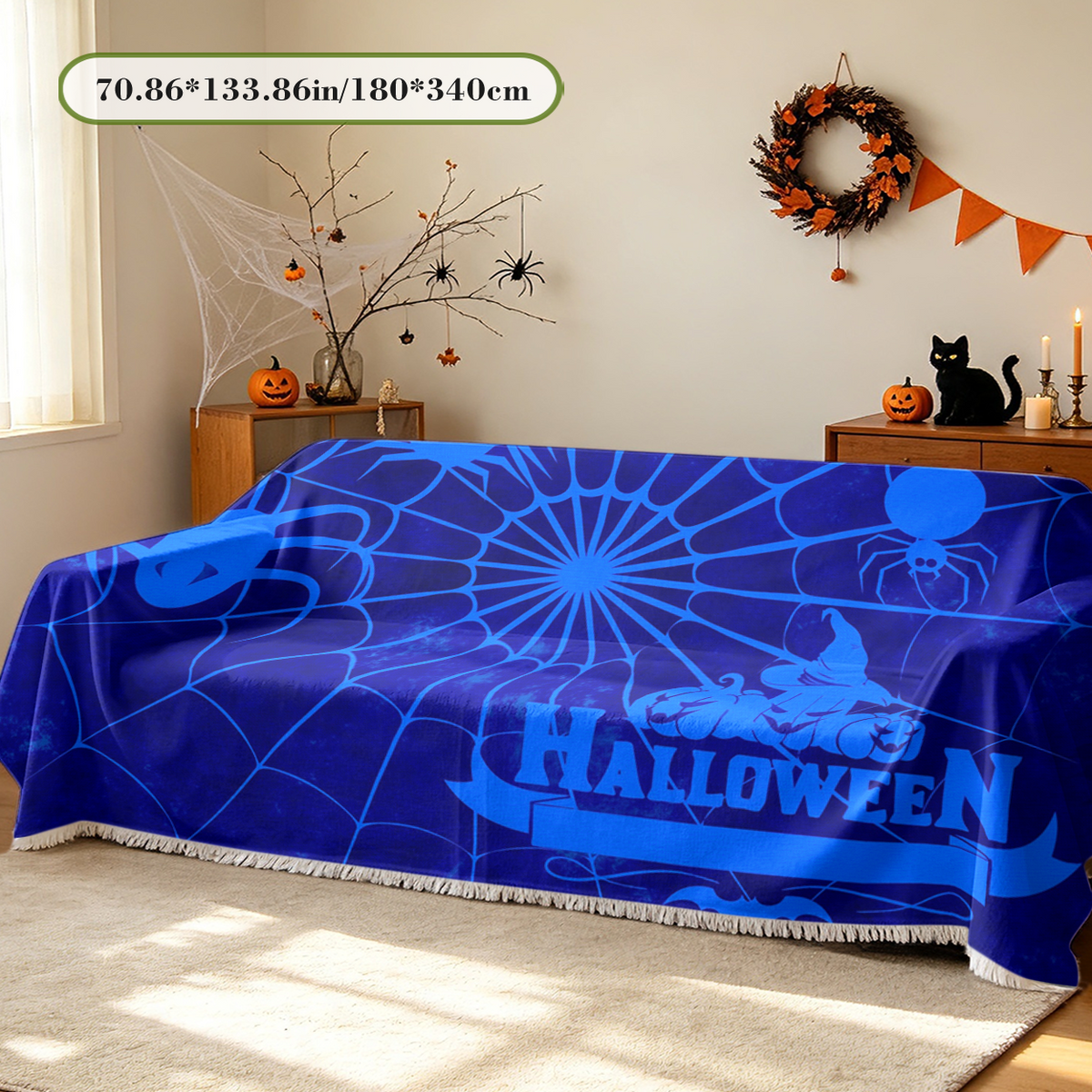 Stretch Halloween Sofa Cover Slipcover Elastic Fit Spooky Couch Cover