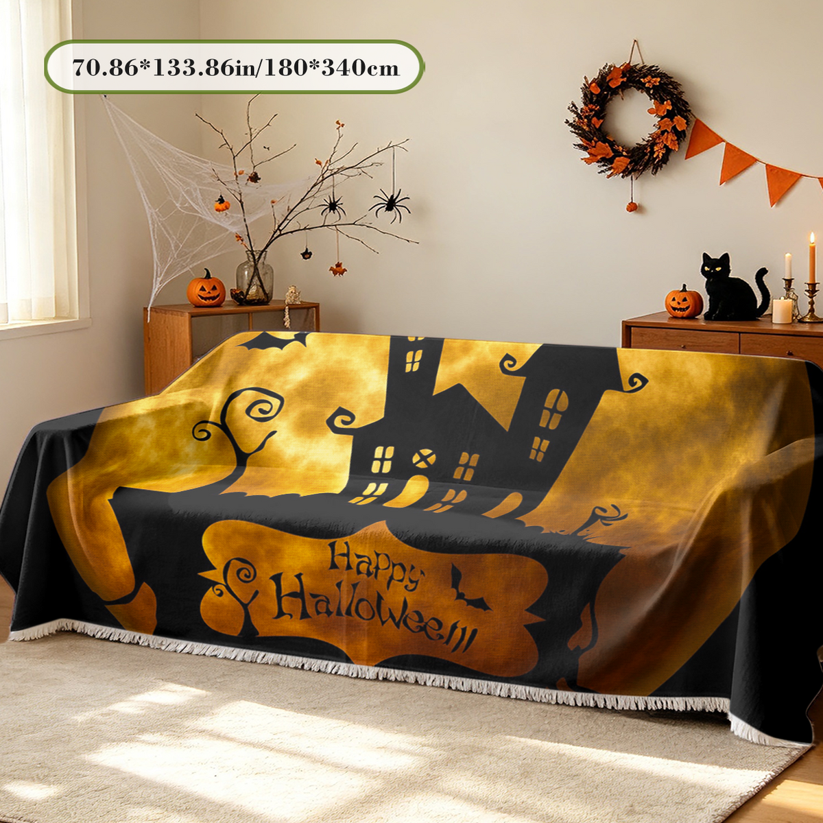 Cute Halloween Sofa Cover Kawaii Spooky Kids Friendly Couch Slipcover