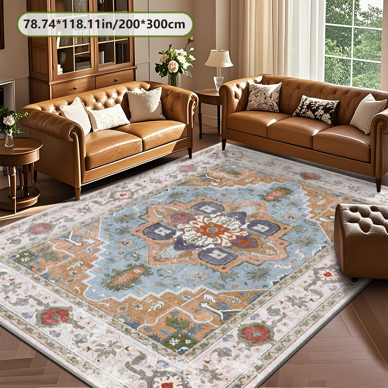 Large Cream Floral Living Room Rug Fade Resistant Indoor Area Carpet