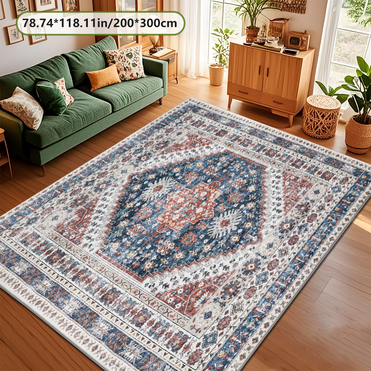 Light Sage Living Room Area Rug Low Profile Non Slip Sofa Carpet