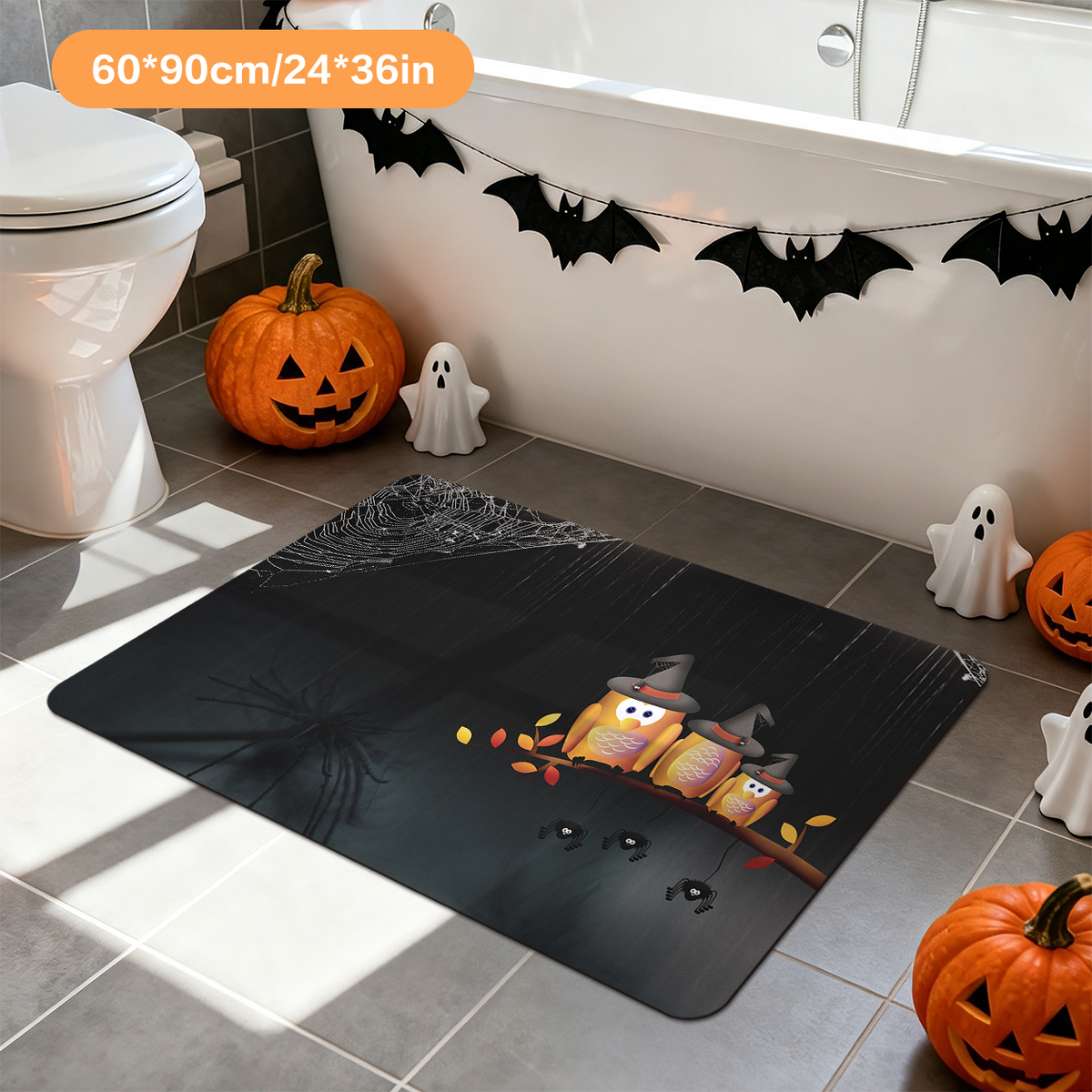 Spider Web Halloween Bathroom Floor Rug