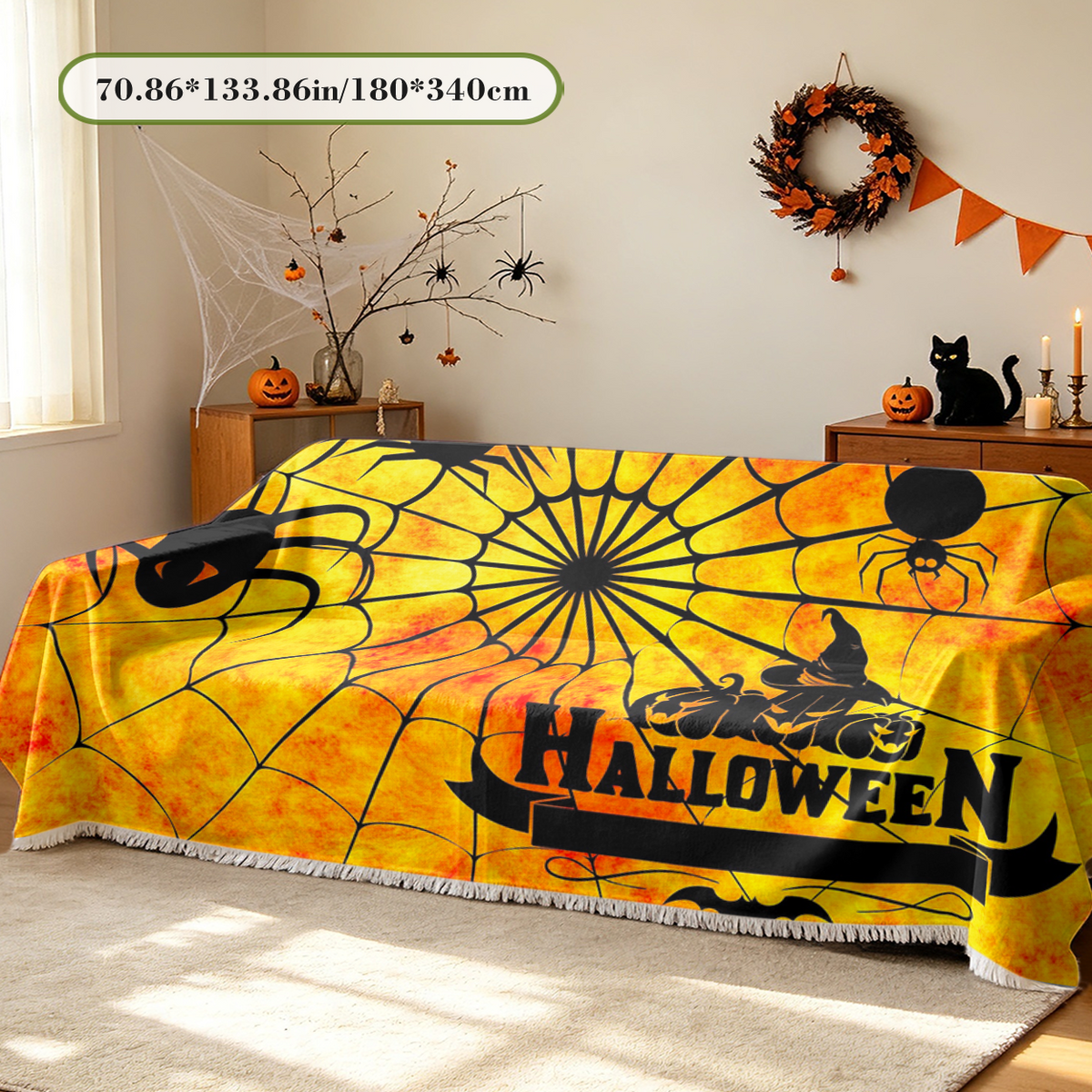 Halloween Orange Black Sofa Cover Classic Halloween Colors Couch Slipcover