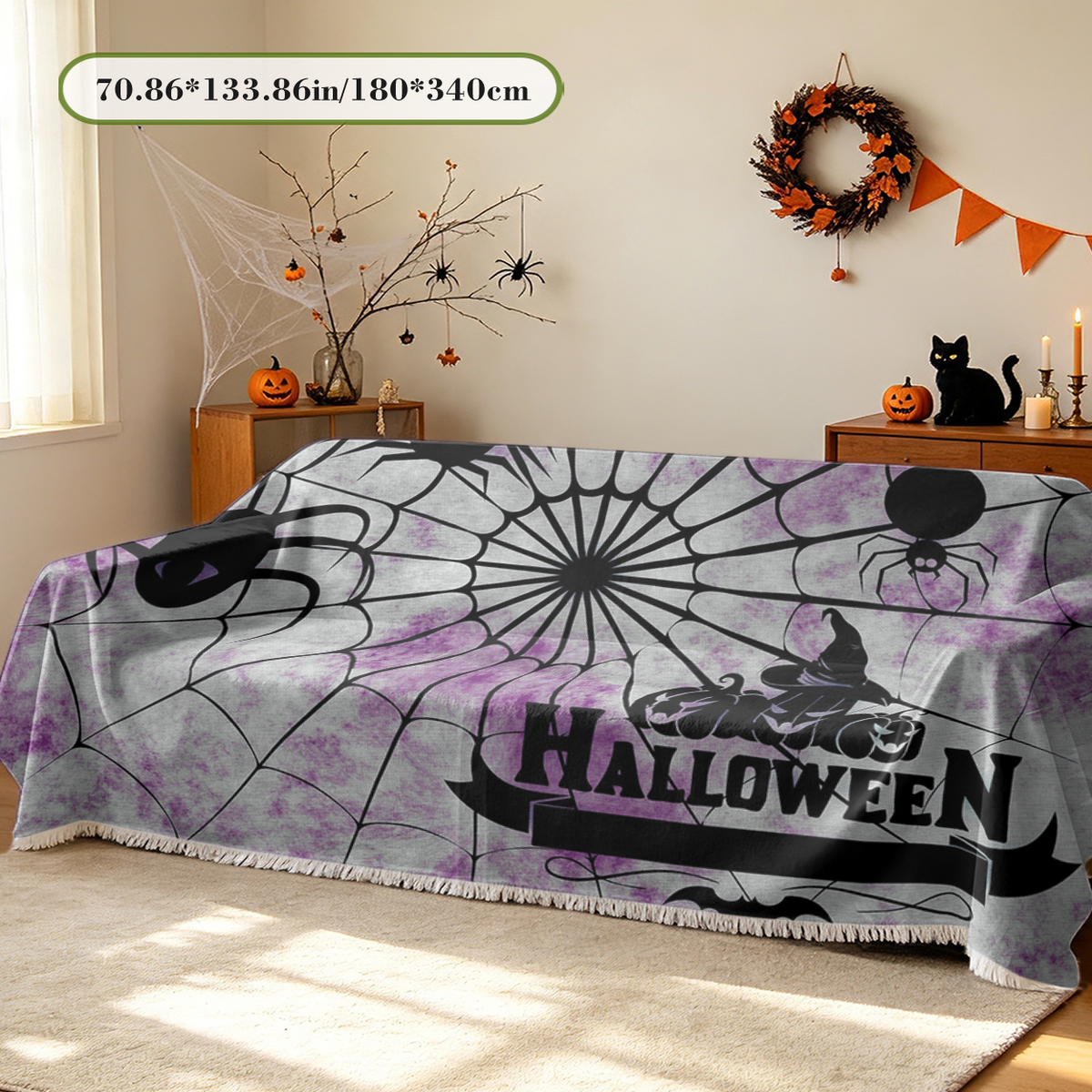 Halloween Spider Web Sofa Cover Cobweb Creepy Spooky Couch Slipcover