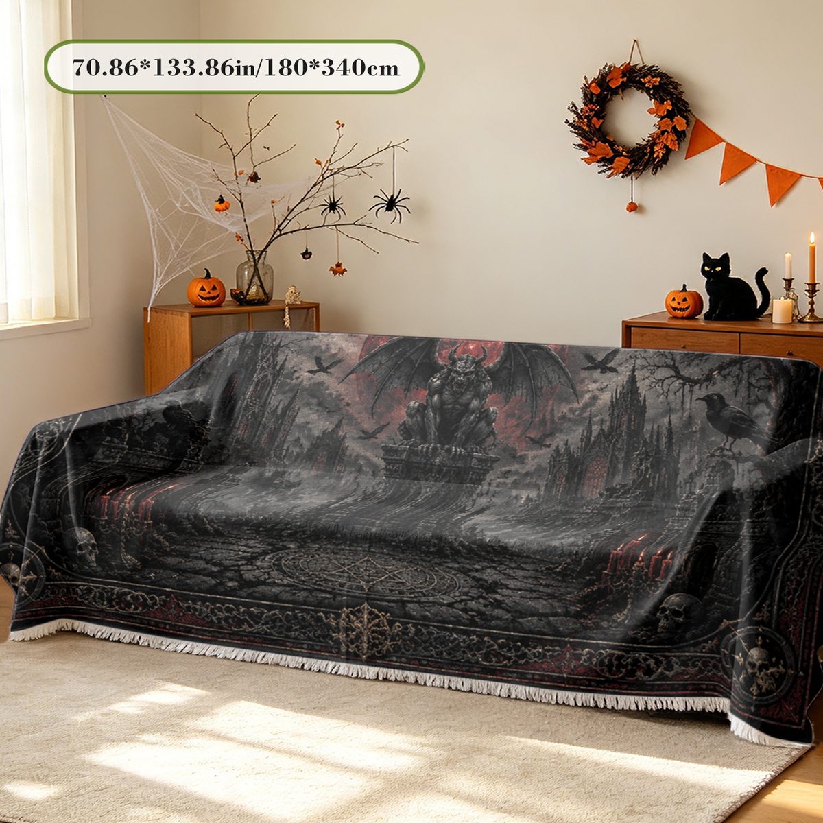3D Halloween Sofa Cover Realistic Spooky Effect Couch Slipcover Protector