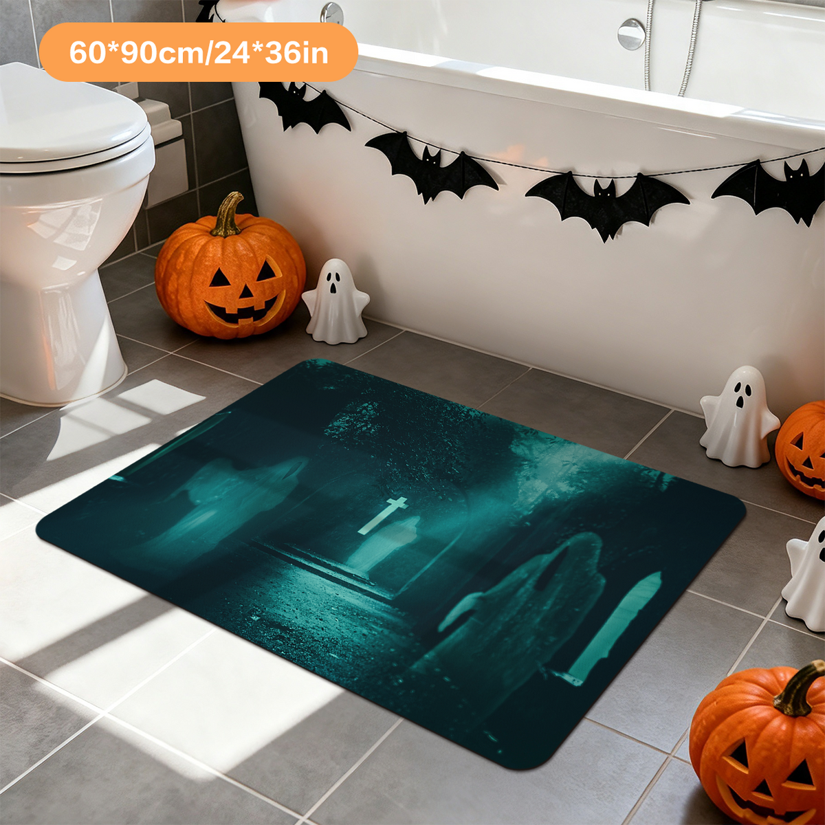 Ghost Pattern Halloween Absorbent Bathroom Rug