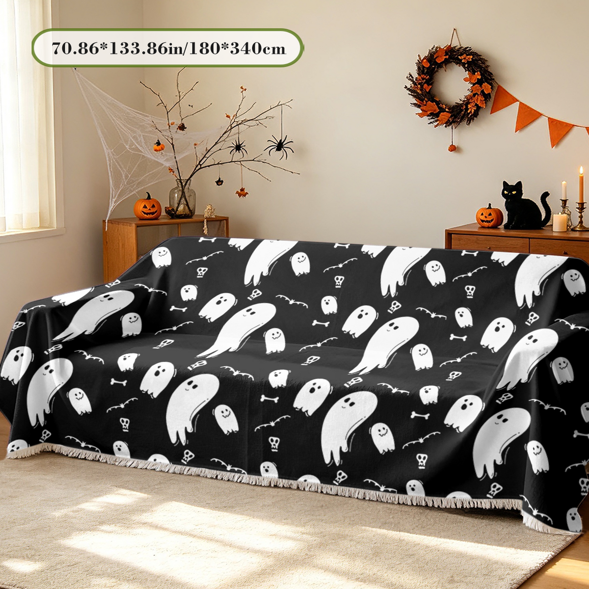 Halloween Ghost Sofa Cover Cute Spooky Ghost Boo Couch Slipcover Decor